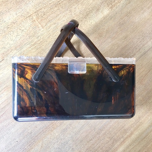 Merle Norman Handbags - Merle Norman 1970 Tortoise Shell Lucite Box Purse